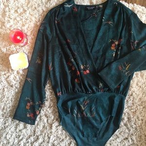 Zara forest green floral wrap bodysuit